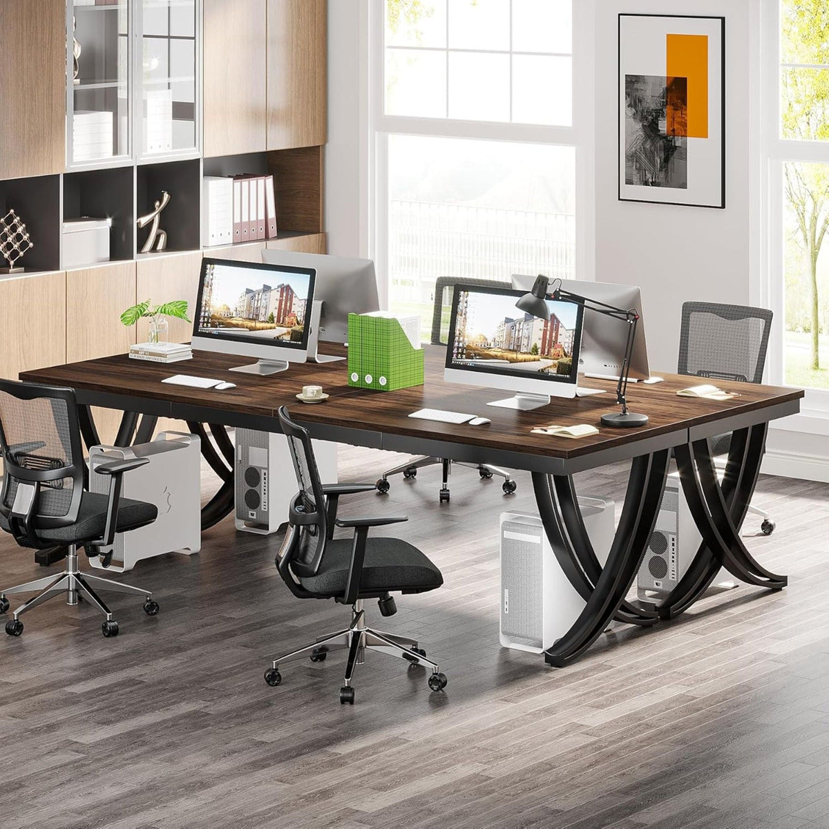 Extra Long 2 Person Desk With X Legs - Brown / Black