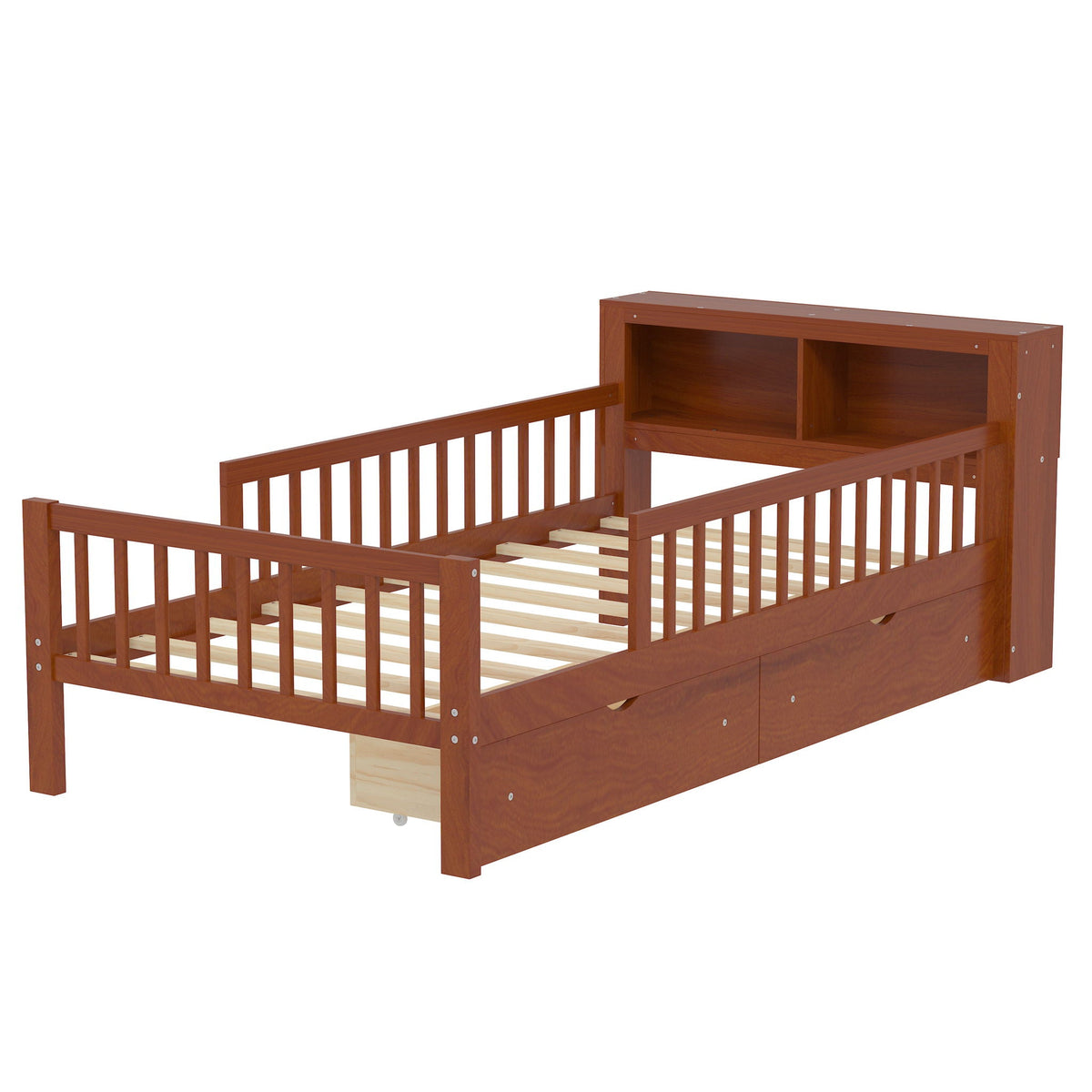 Twin Storage Bed with Headboard Rack & Under-Bed Drawers - Multiple Colors