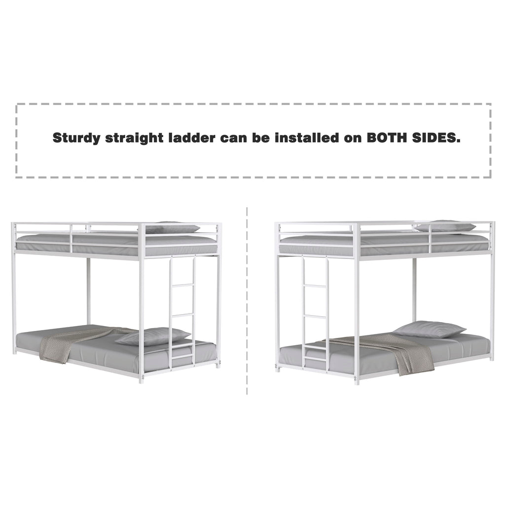 White Metal Bunk Bed with Reinforced Guardrails - Twin over Twin or Twin over Full