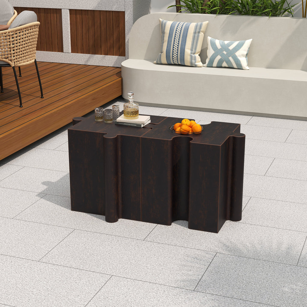 Artistic Puzzle Outdoor Table Set with Modular Design - Antique
