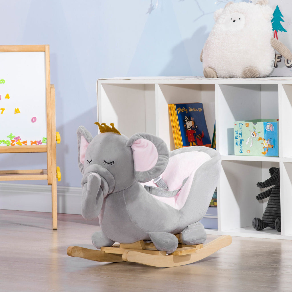 Gray Elephant Rocking Chair with Sound and Safety Belt