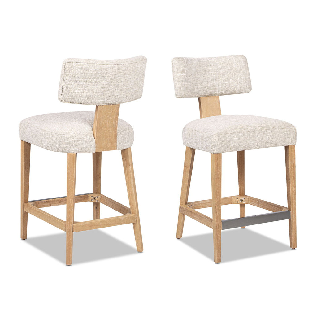 Round Arched Upholstered Counter Stool Set with Open Back - Travertine Beige