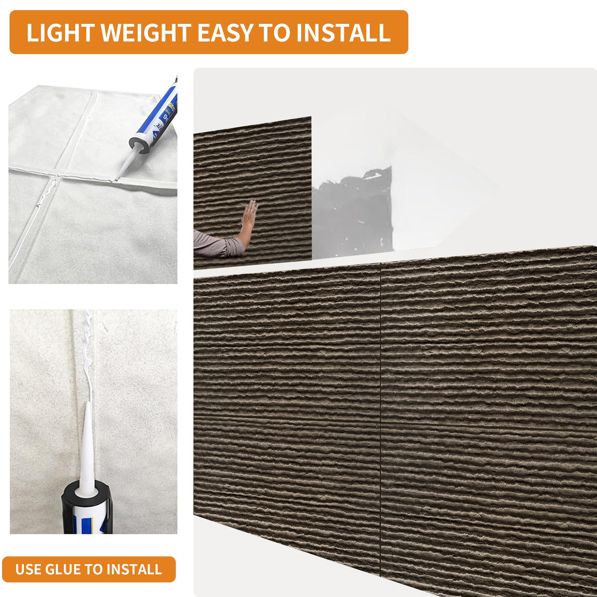 3D Faux Stone Wall Panels with Lightweight PU Construction - Black