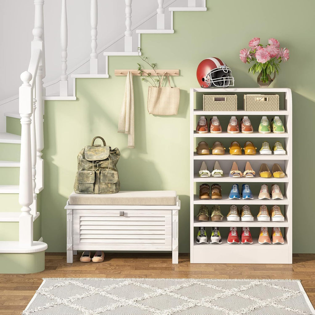 8 Tier Tall Shoe Rack with Ventilated Design - White