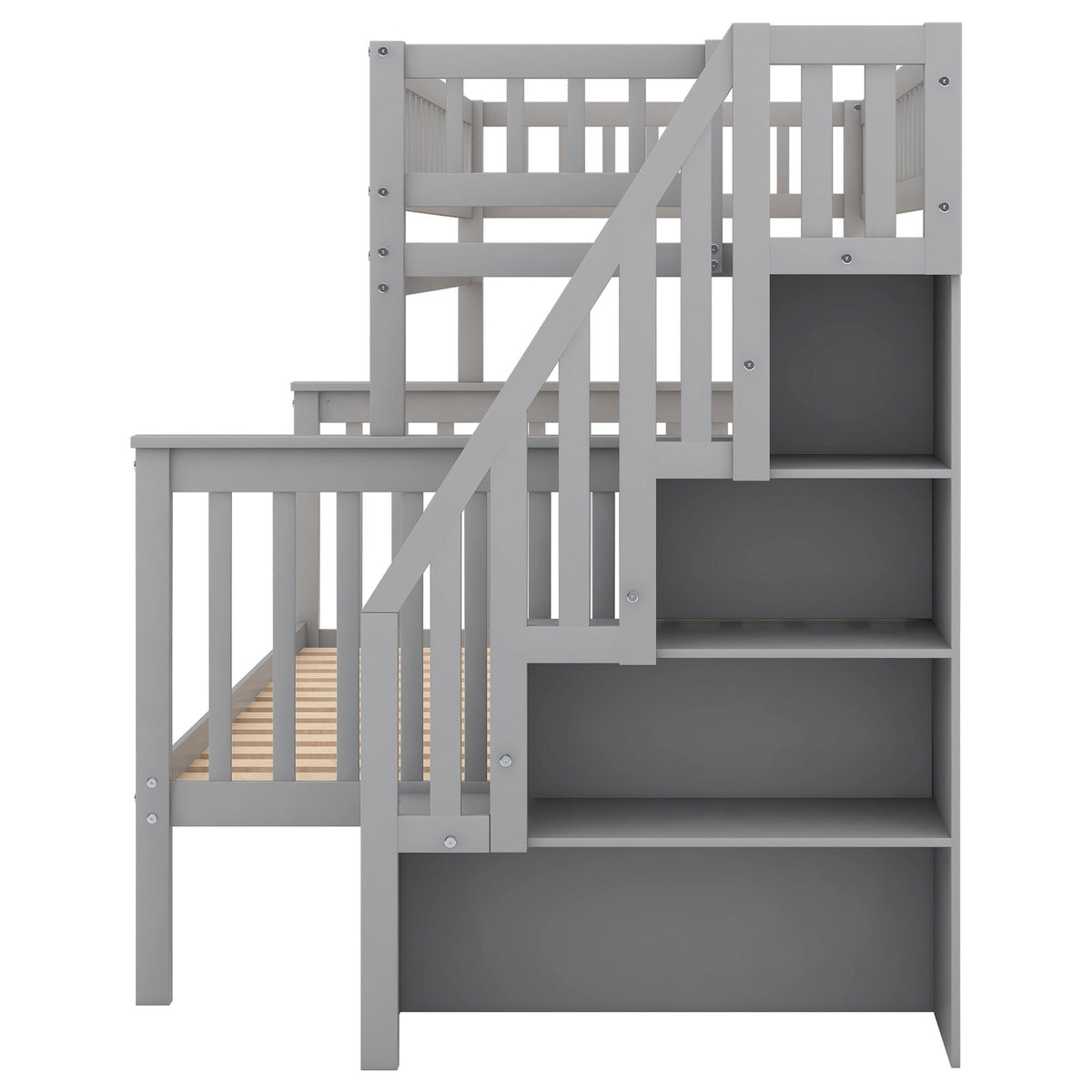 Bunk Bed with Staircase and Storage Options - Dark Gray or White