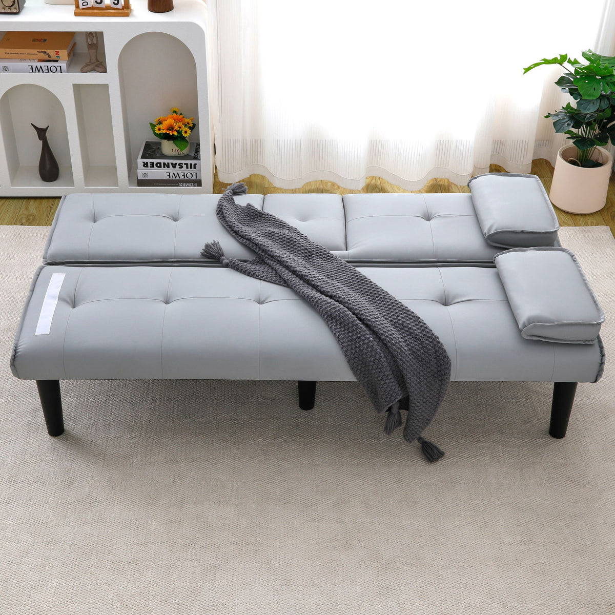 Foldable Sofa Bed with Cup Holder and Solid Wood Frame - Multiple Colors