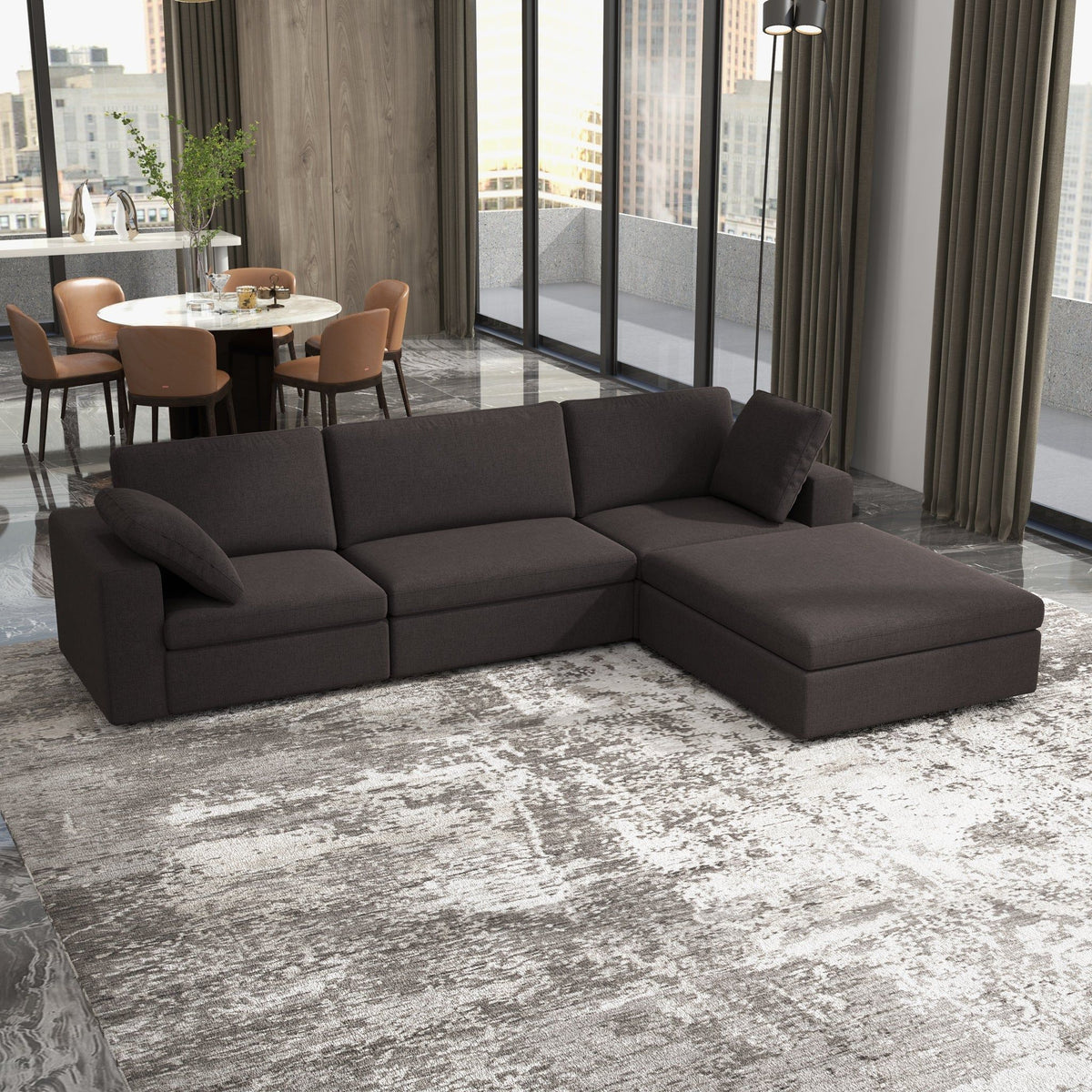 Dark Gray Modular Corner Sectional Sofa with Mid-Century Modern Design - Left Arm Facing