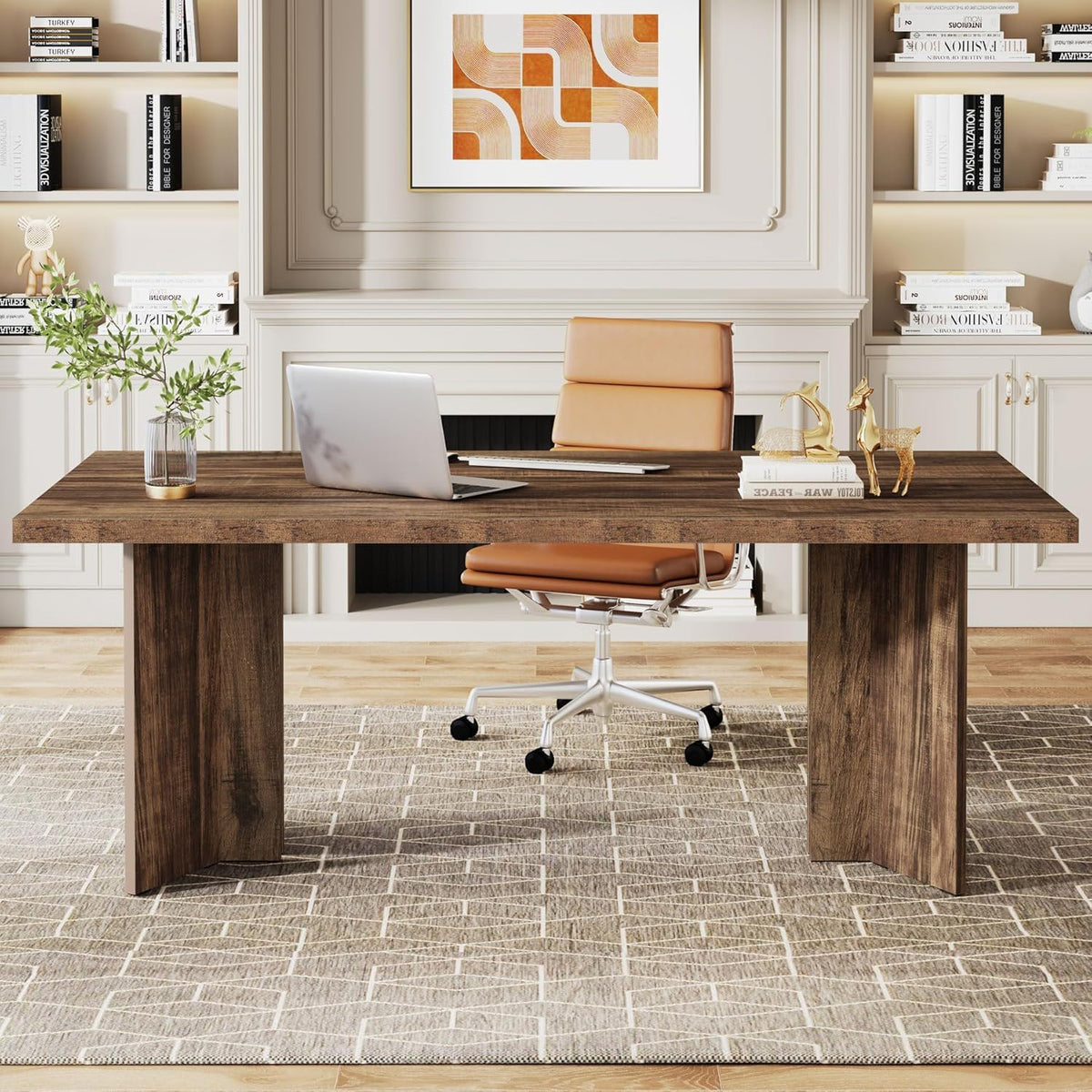 Vintage Executive Desk with Thickened Tabletop – Light Brown or Dark Brown