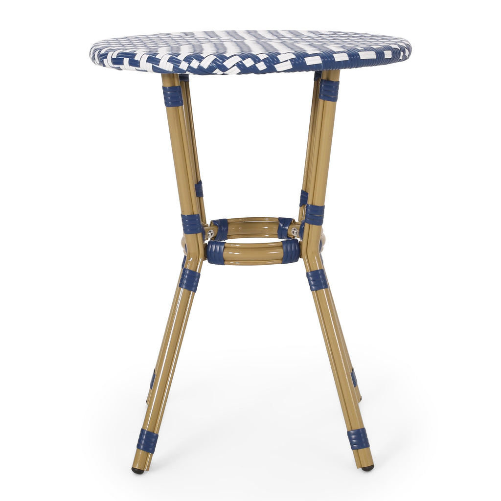 French Bistro Table with Aluminum Frame and Rattan Weave - Natural