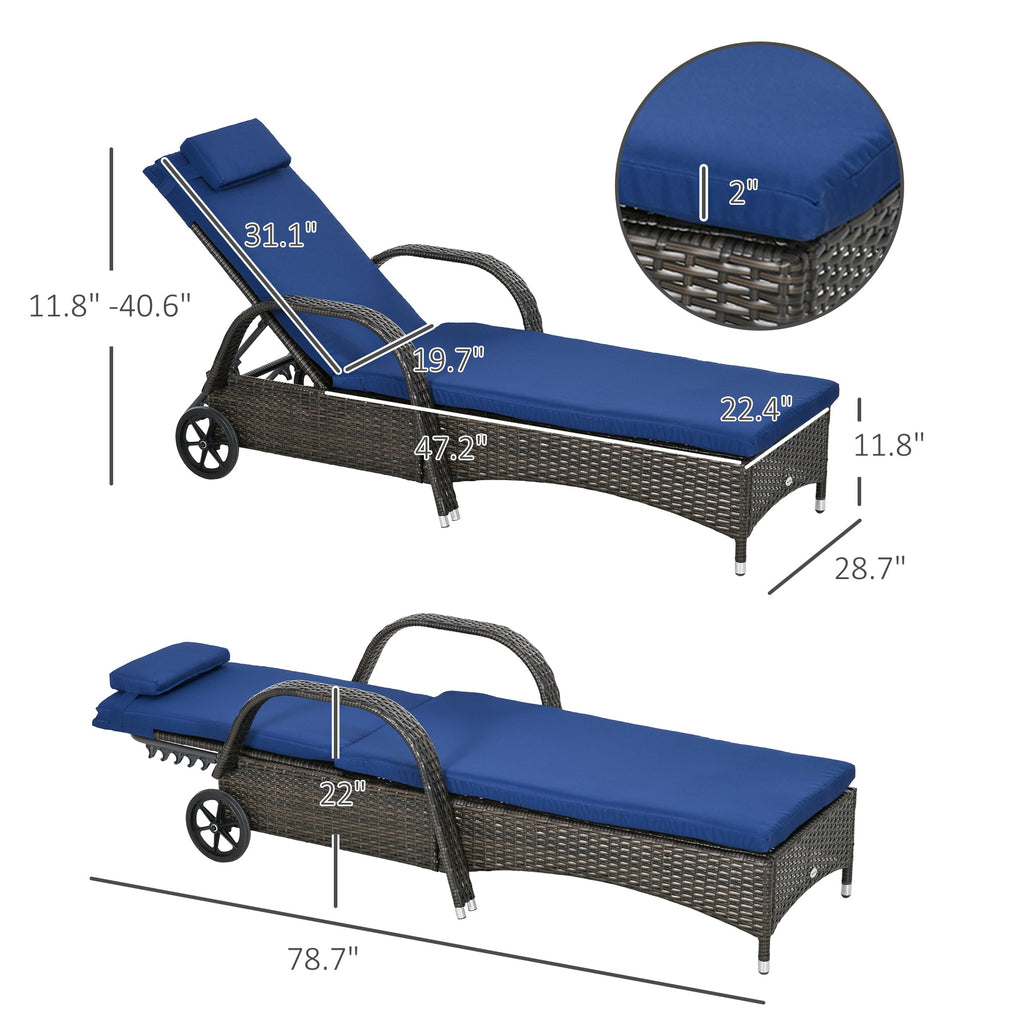 Wicker Outdoor Chaise Lounge with Adjustable Backrest - Brown