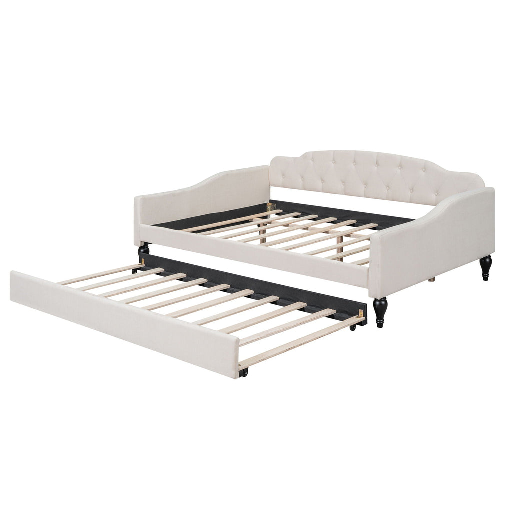 Upholstered Tufted Daybed with Storage Options - Beige