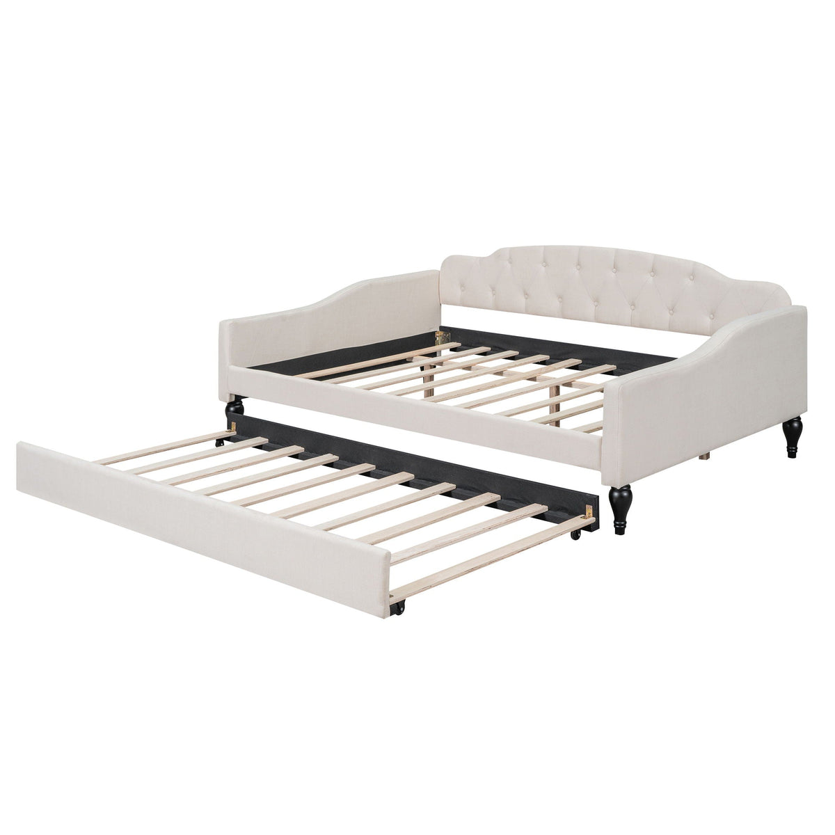 Upholstered Tufted Daybed with Storage Options - Beige