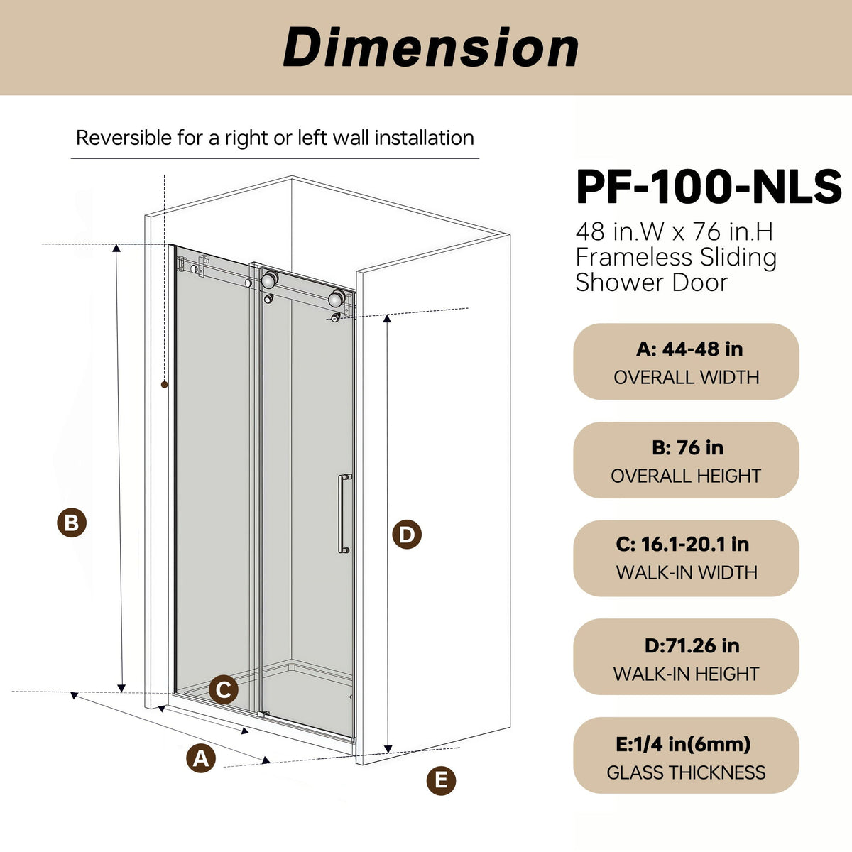 Frameless Single Sliding Shower Door with Square Tube Track - Gray