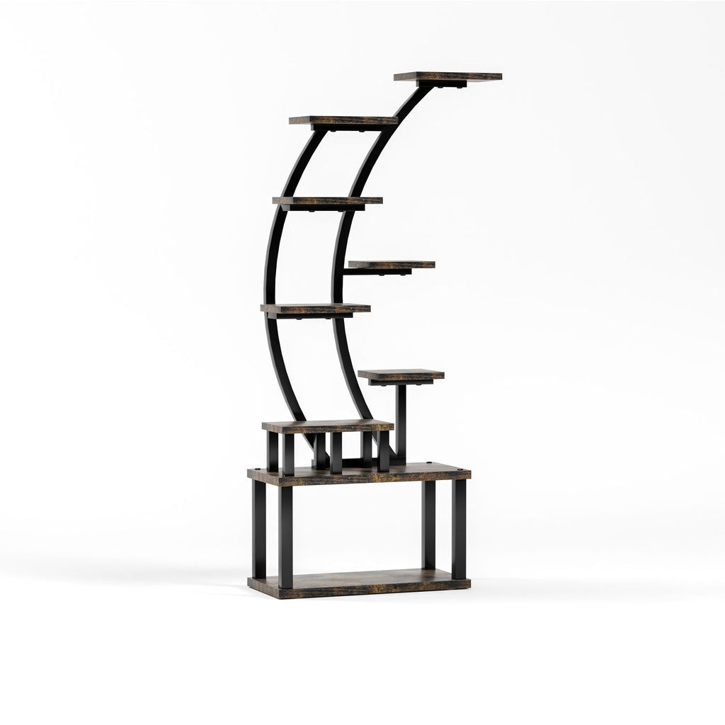 9 Tiered Indoor Plant Stand with 5 Adjustable Grow Lights - Light Brown