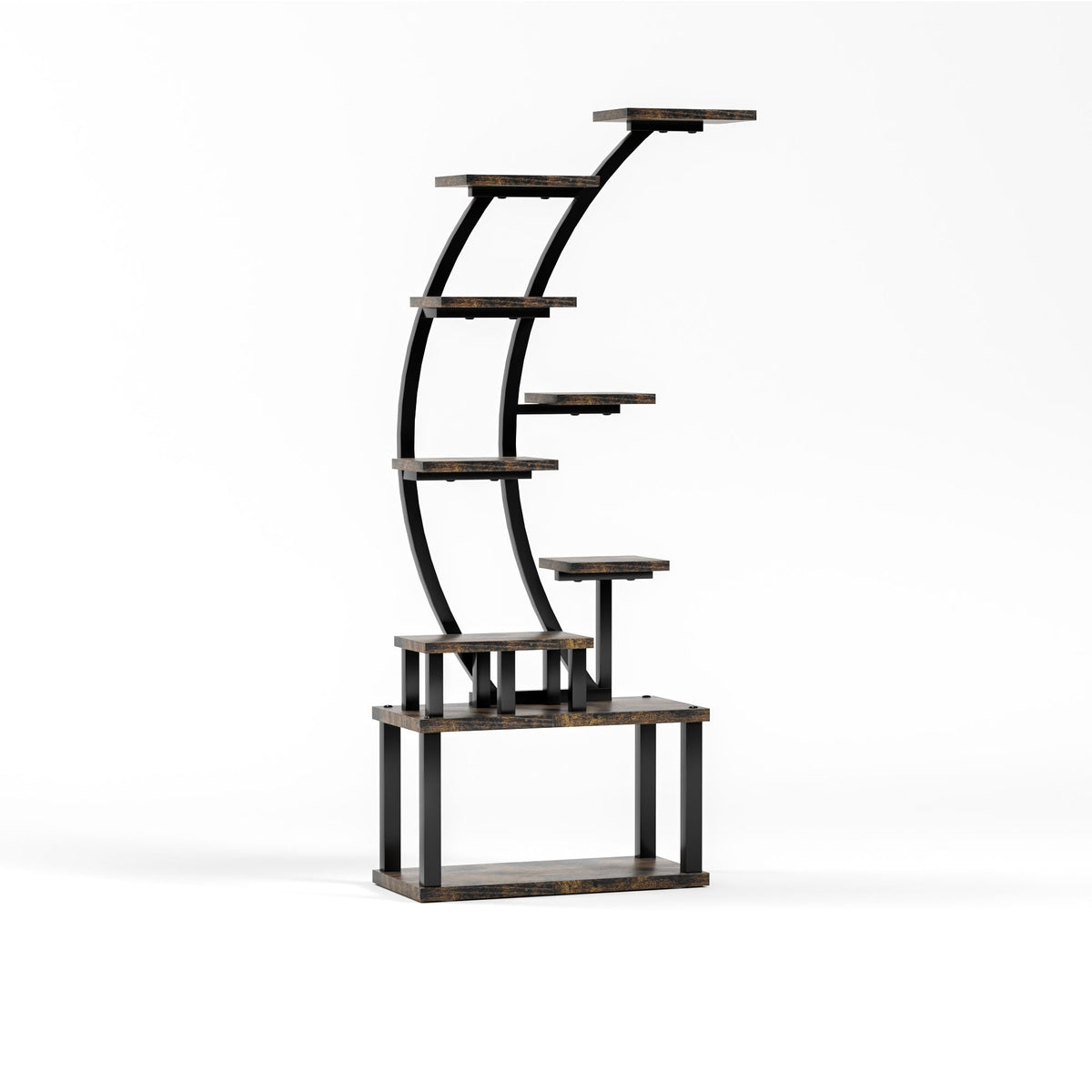 9 Tiered Indoor Plant Stand with 5 Adjustable Grow Lights - Light Brown