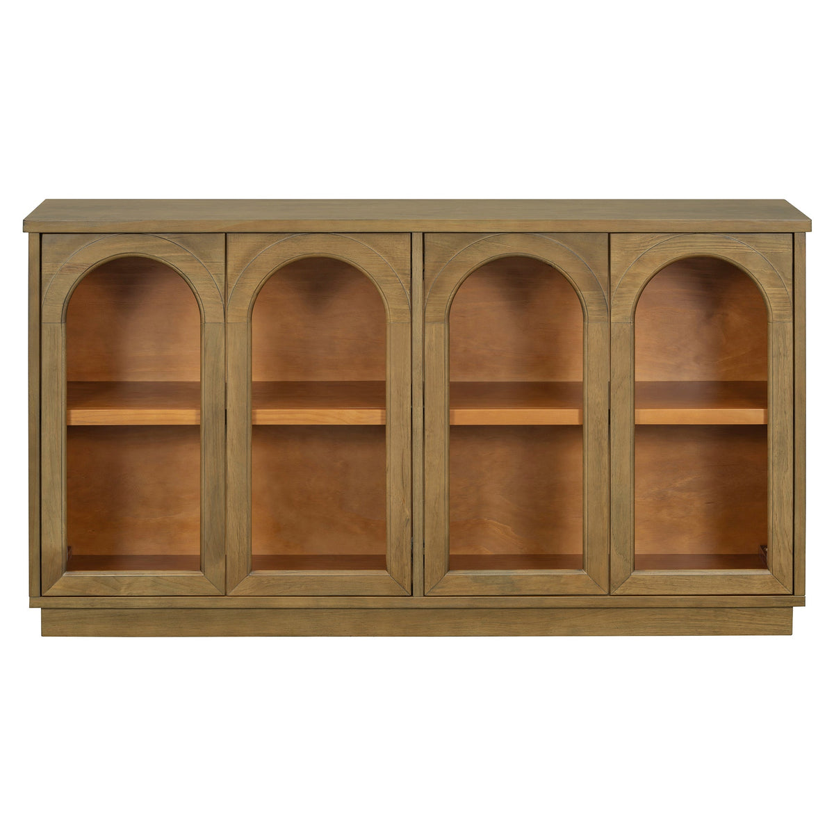 Large Storage Buffet Cabinet with Glass Doors - 4-Door Server, MDF & Pine Wood