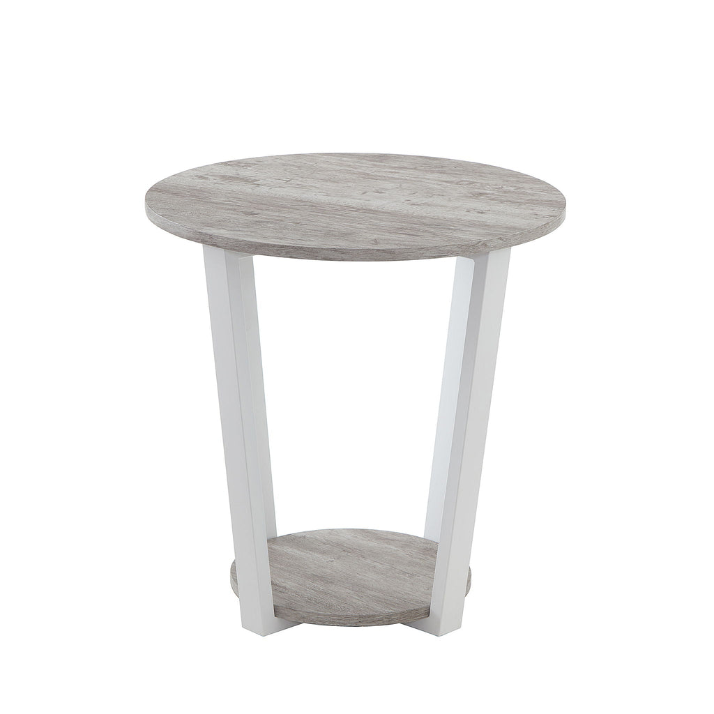 Contemporary Round End Table with Shelf - Gray