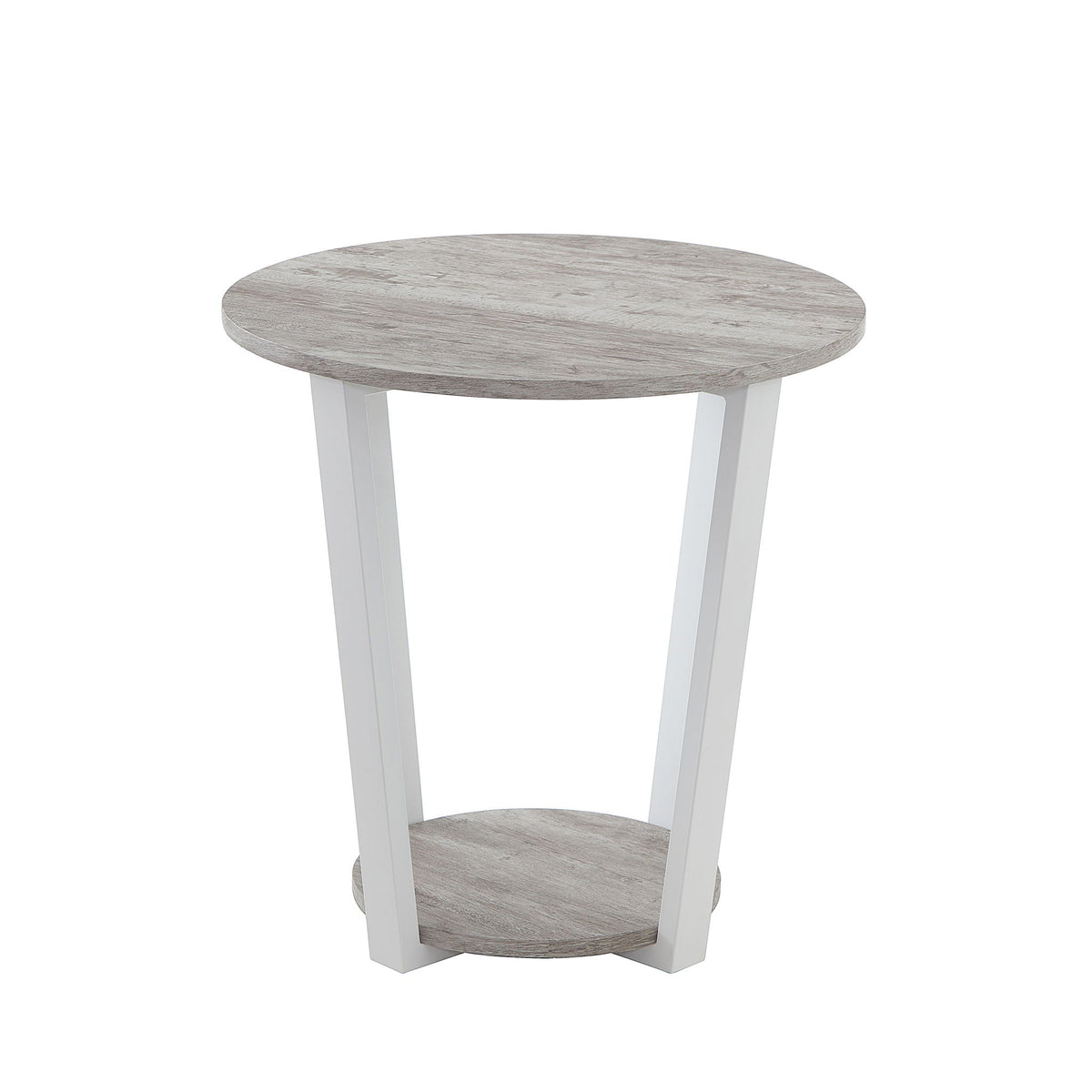 Contemporary Round End Table with Shelf - Gray