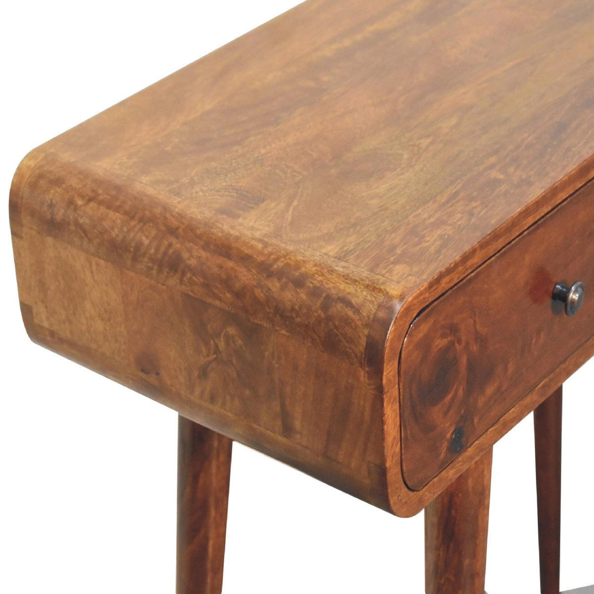 Solid Wood Chestnut Hallway Table with Nordic Legs - 2 Drawers