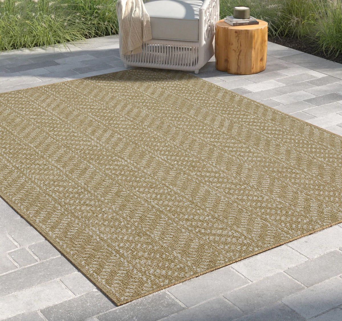 Light Brown Flatweave Area Rug with Durable Construction - Light Brown