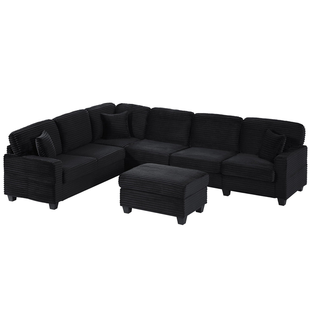 Upholstered U-Shaped Sectional Sofa with Movable Ottoman and Storage Pockets - Multiple Colors