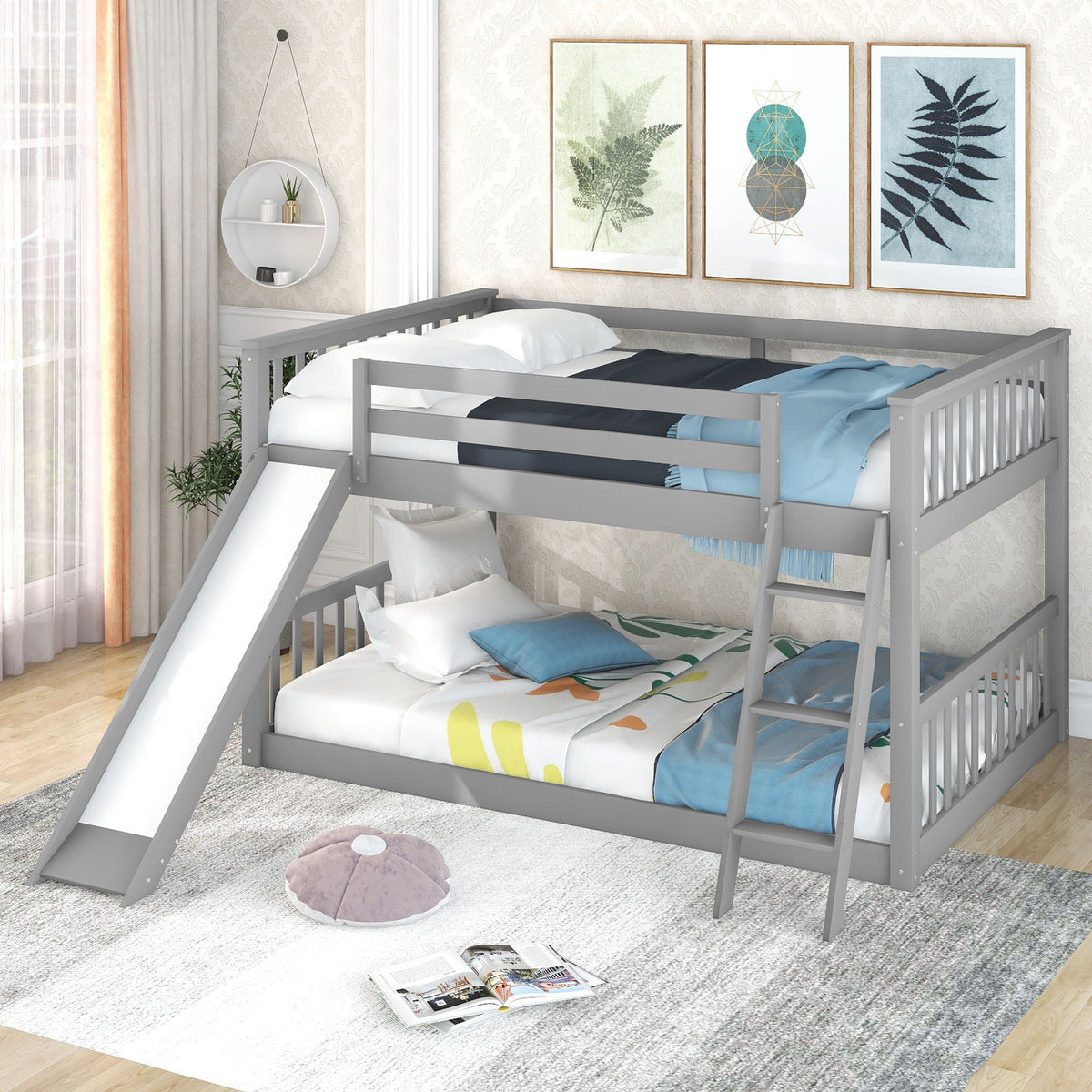 Bunk Bed with Convertible Slide and Ladder - White or Dark Gray