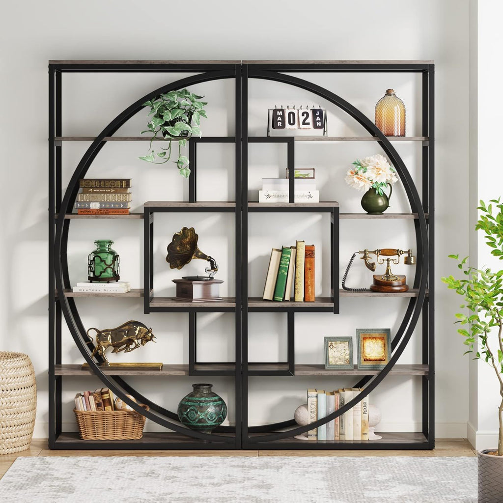 5 Tier Etagere Bookshelf with 8 Open Shelves - Dark Brown or Dark Gray