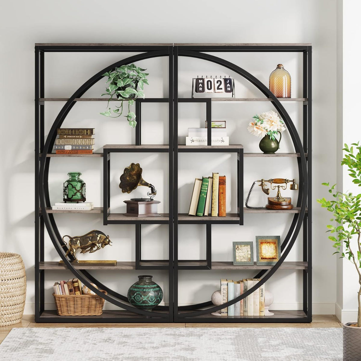 5 Tier Etagere Bookshelf with 8 Open Shelves - Dark Brown or Dark Gray