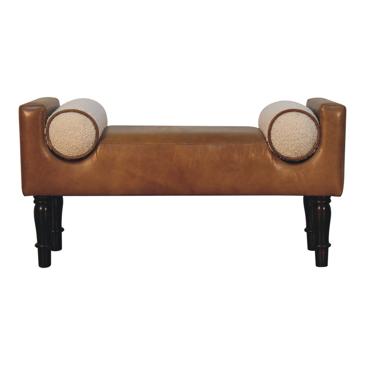 Solid Wood Chester Buffalo Bench with Buffalo Leather Upholstery