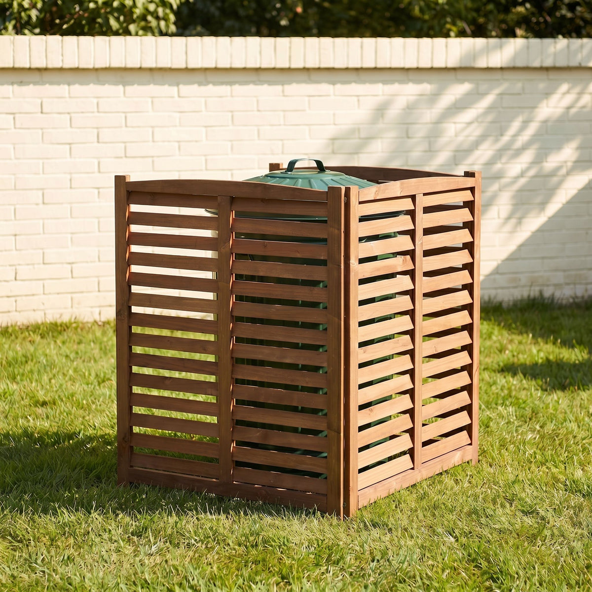 3 Panel Outdoor Wooden Air Conditioner Fence with Privacy Screen - Light Brown or Dark Gray