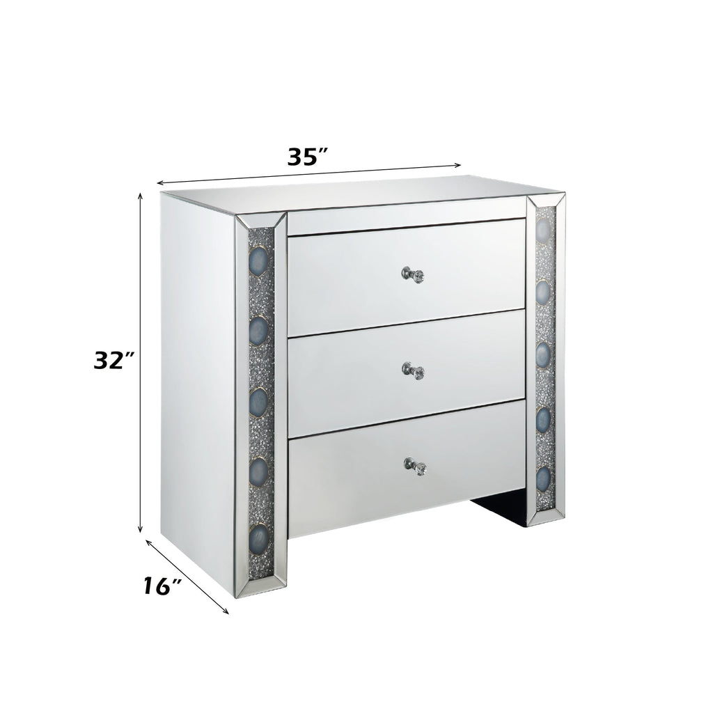 Sonia Mirrored Console Cabinet with Faux Agate Panels - Silver