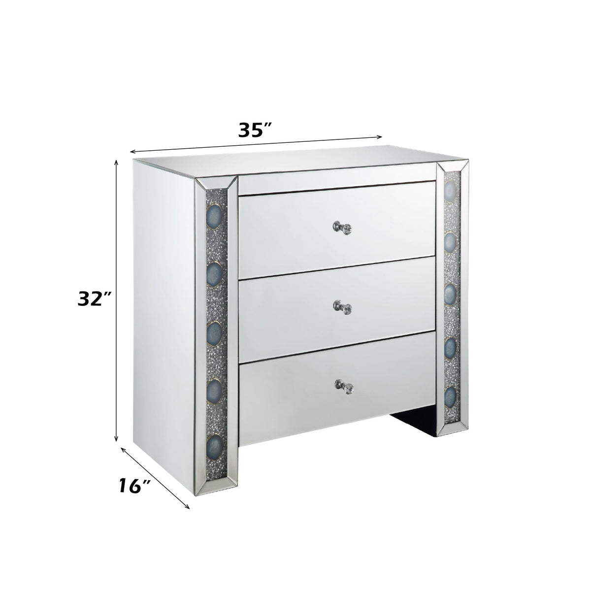Sonia Mirrored Console Cabinet with Faux Agate Panels - Silver