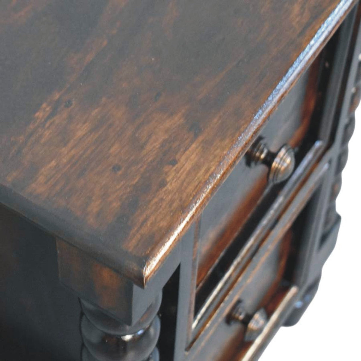 Solid Wood Spindle Duo Bedside Nightstand with Dual Storage - Natural Wood