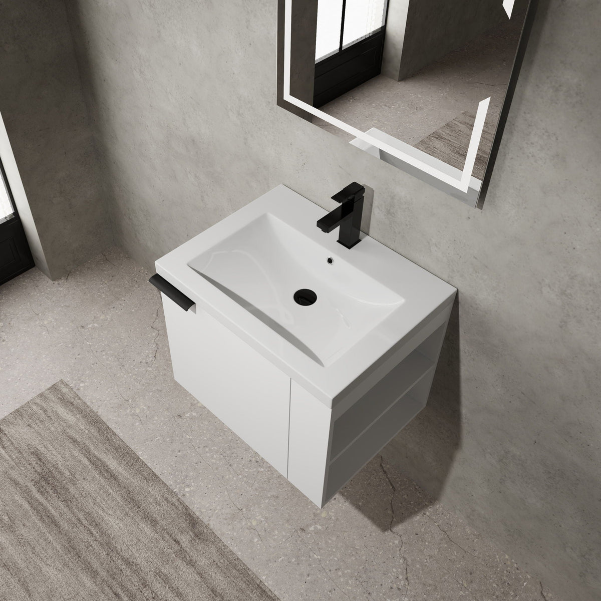 Modern Bathroom Vanity with Side Storage - Light Brown or White