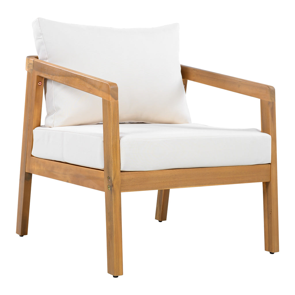 Acacia Wood Outdoor Patio Chair Set with Waterproof Cushions - Natural