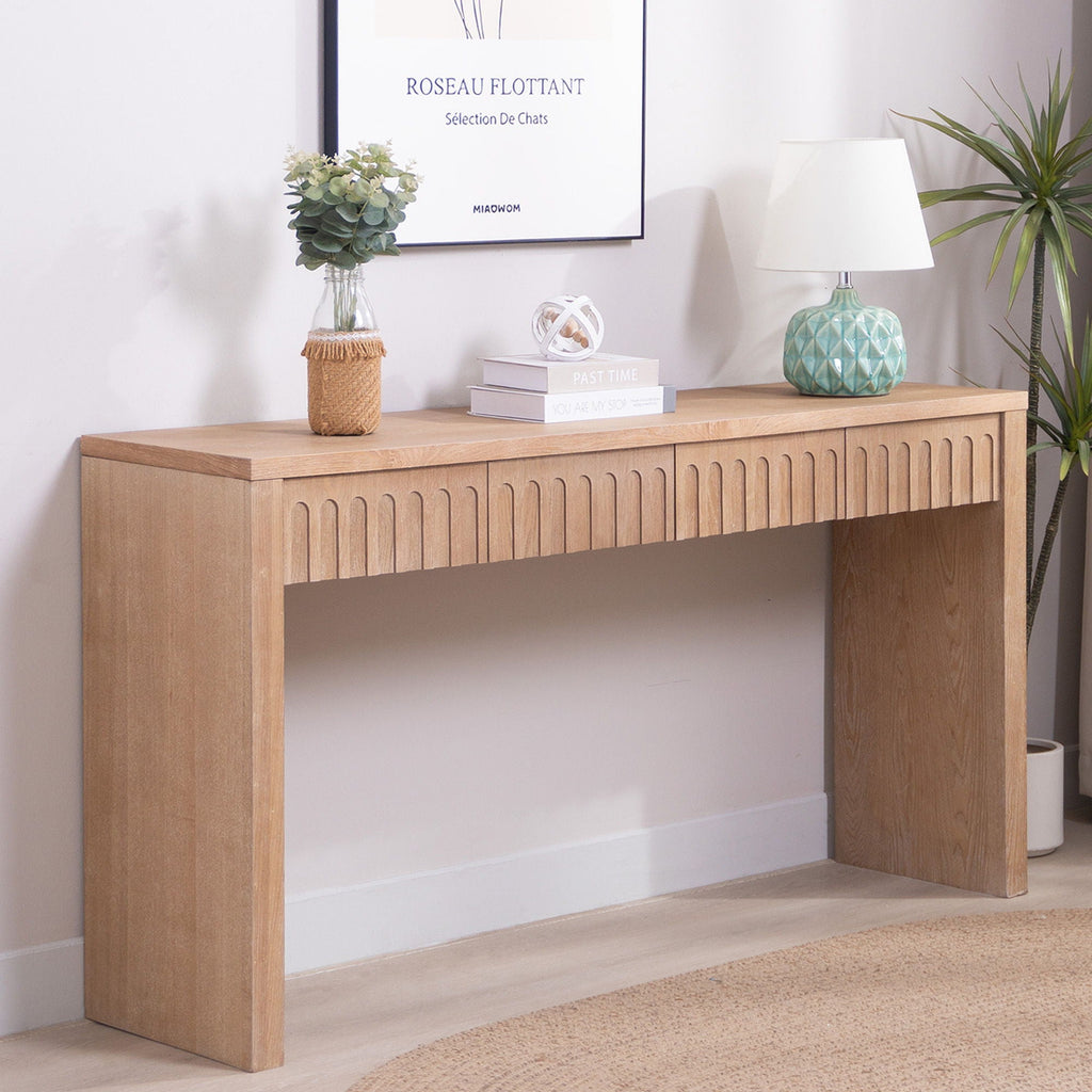 Modern Console Table with 4 Drawers - Wood Finish