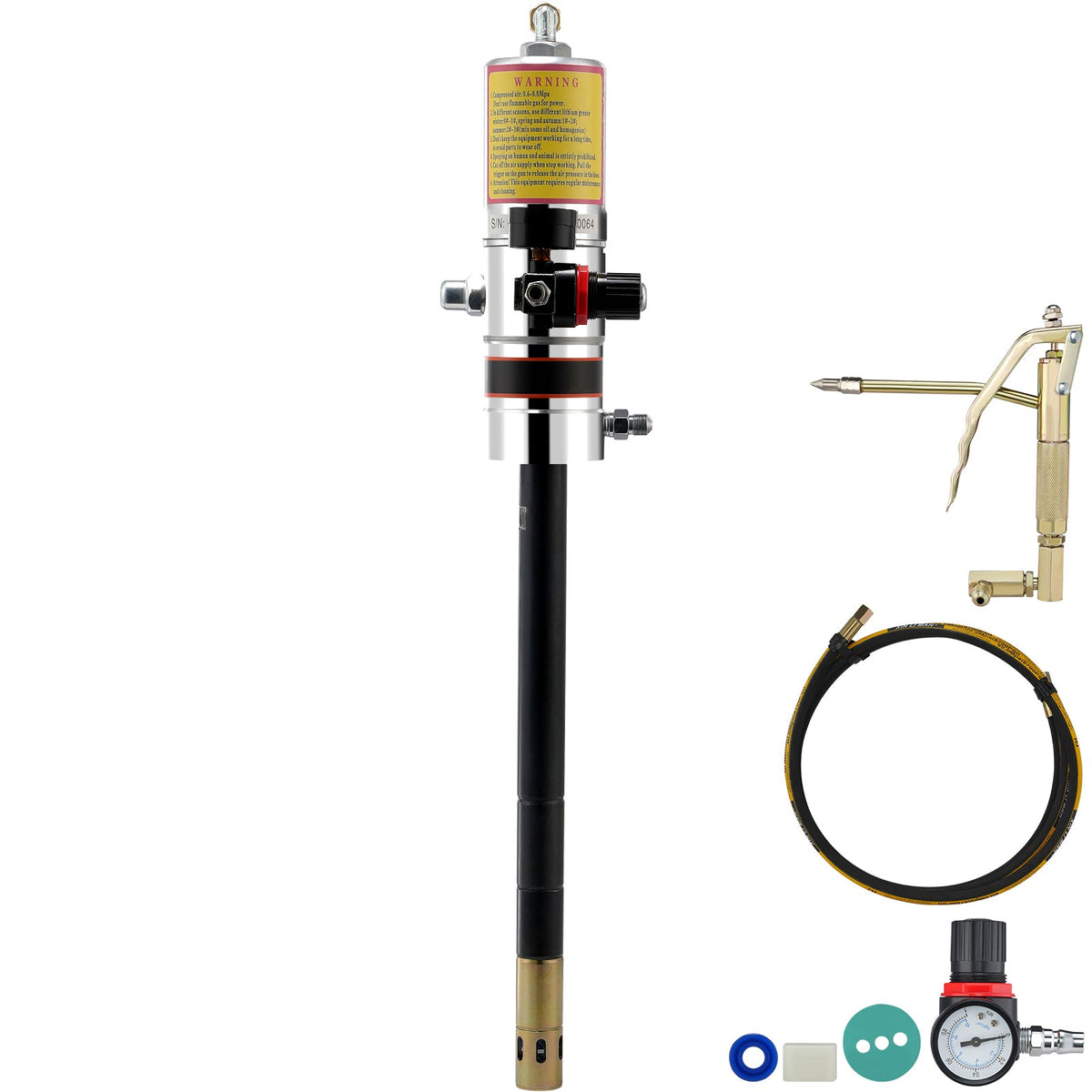 Air Operated Grease Pump with 13 ft Hose and 360° Swivel Gun - Cast-Aluminum