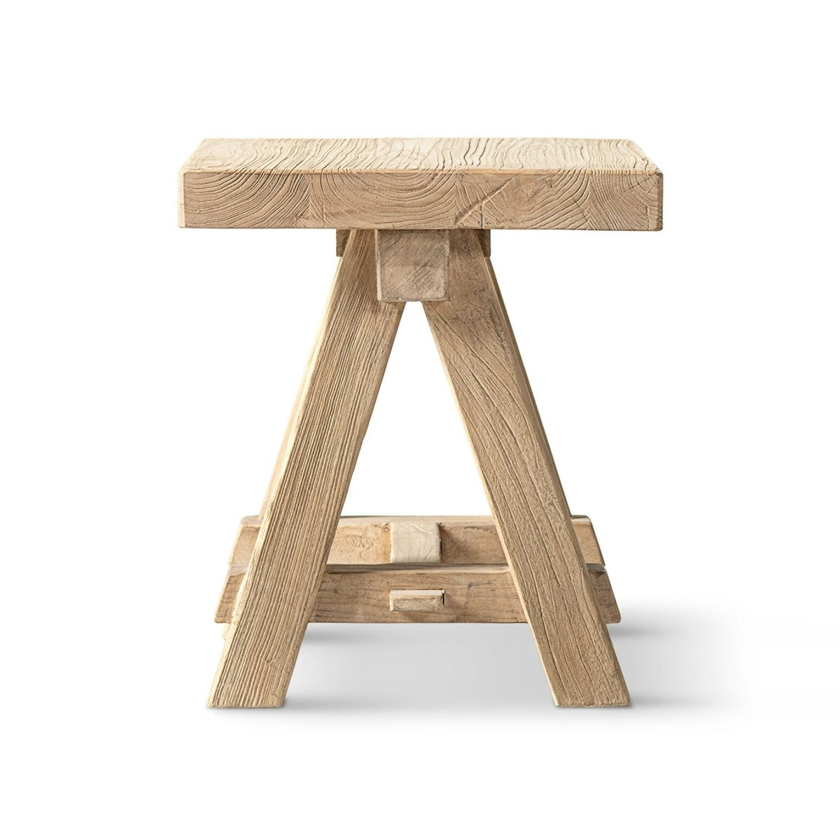 Trestle Coffee Table with Solid Reclaimed Elm Construction - Dark or Light Brown