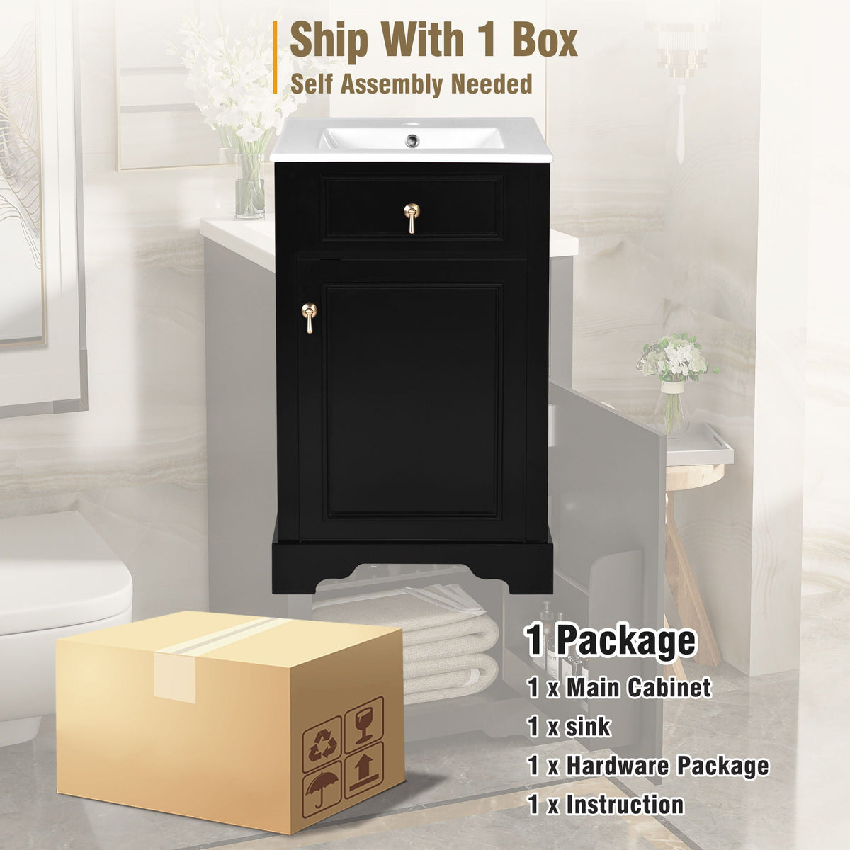 Elegant Bathroom Vanity with Ceramic Sink and Soft-Close Door - Multiple Colors