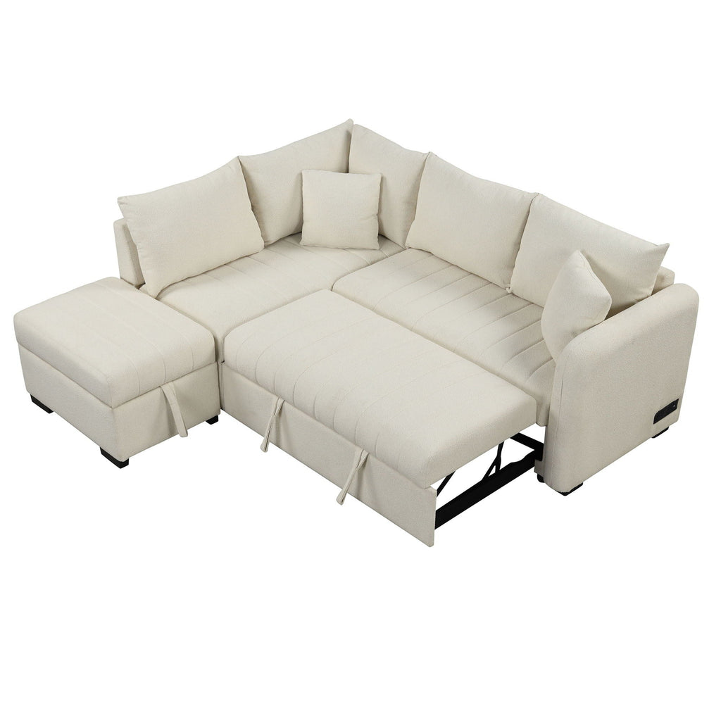 L-Shaped Sleeper Sectional with Pull-Out Bed and Storage Ottoman - Gray or Beige