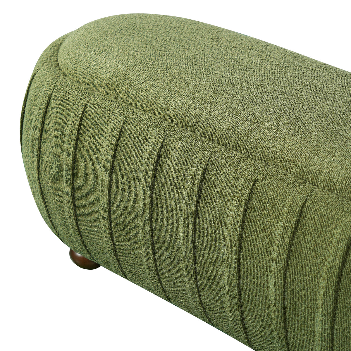 Upholstered Oval Ottoman with Boucle Fabric - Olive Green