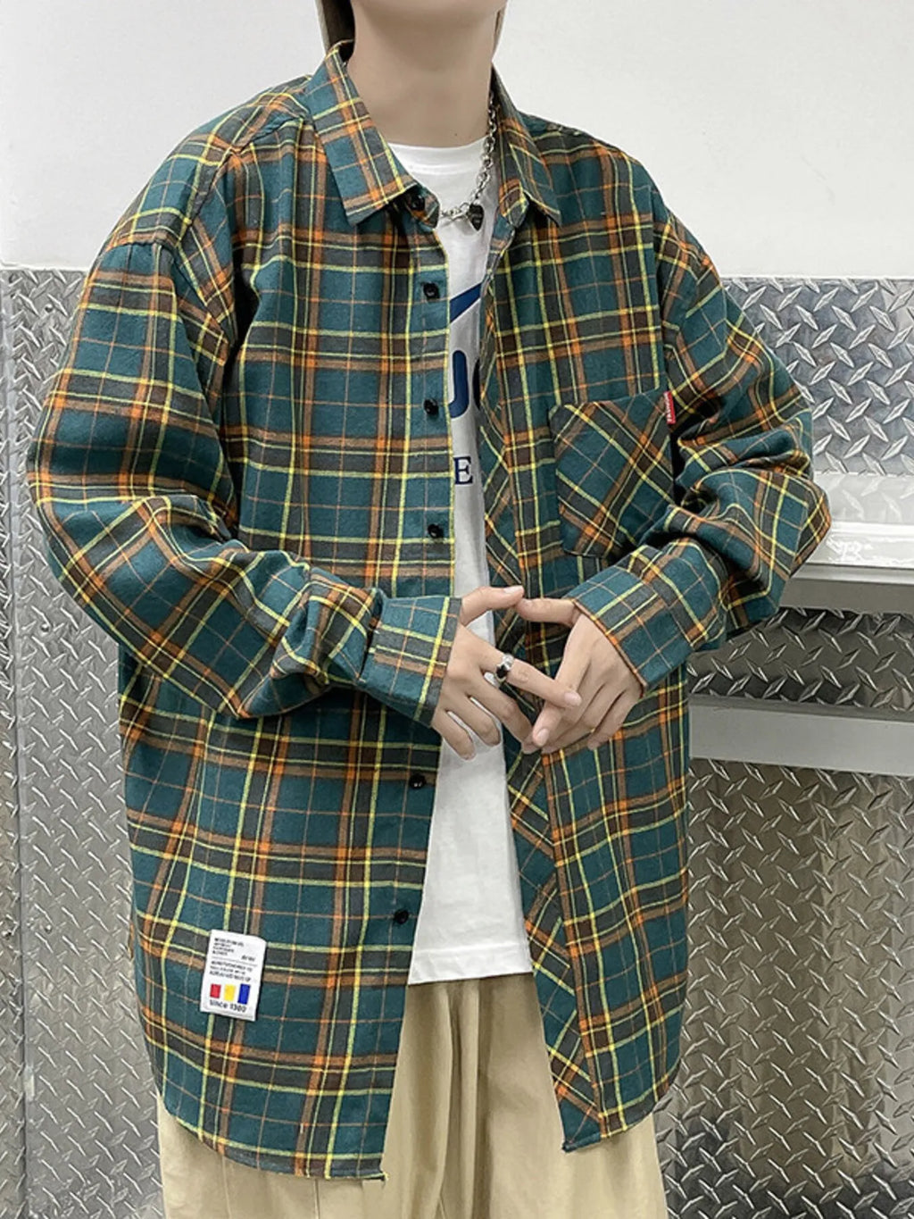 Men's Plus Size Plaid Long Sleeve Shirt
