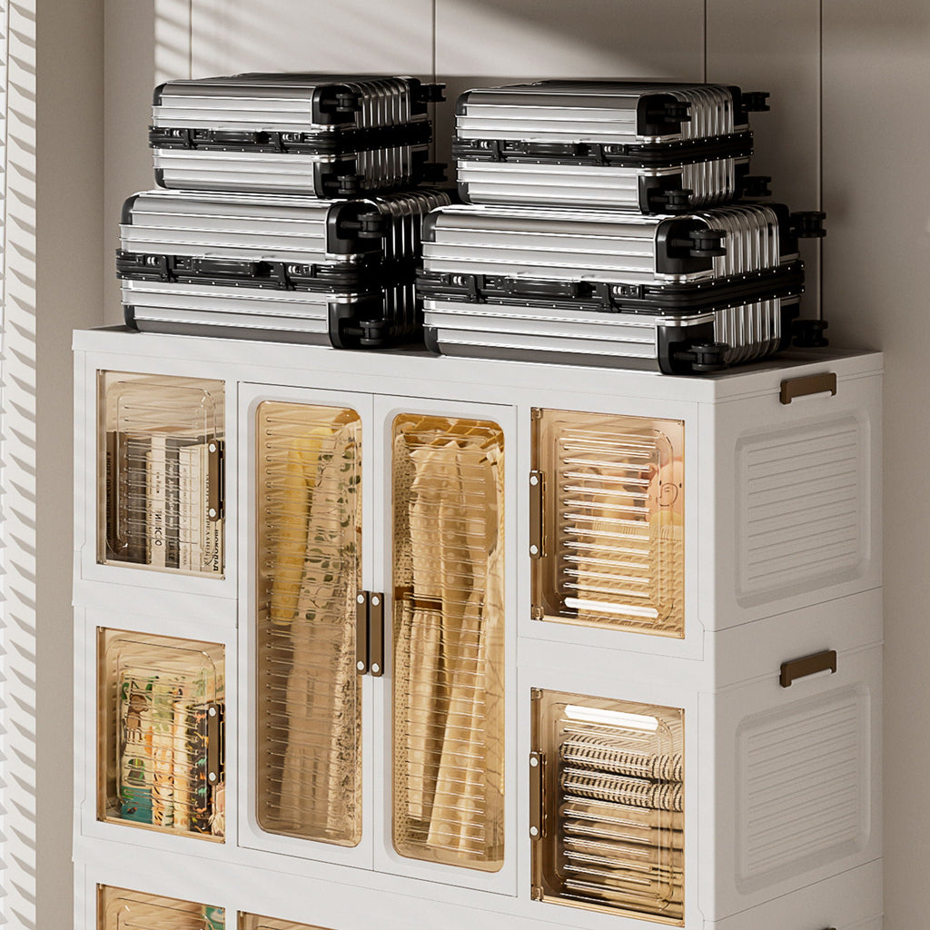 Portable Wardrobe Closet Storage Organizer with Magnetic Doors - White