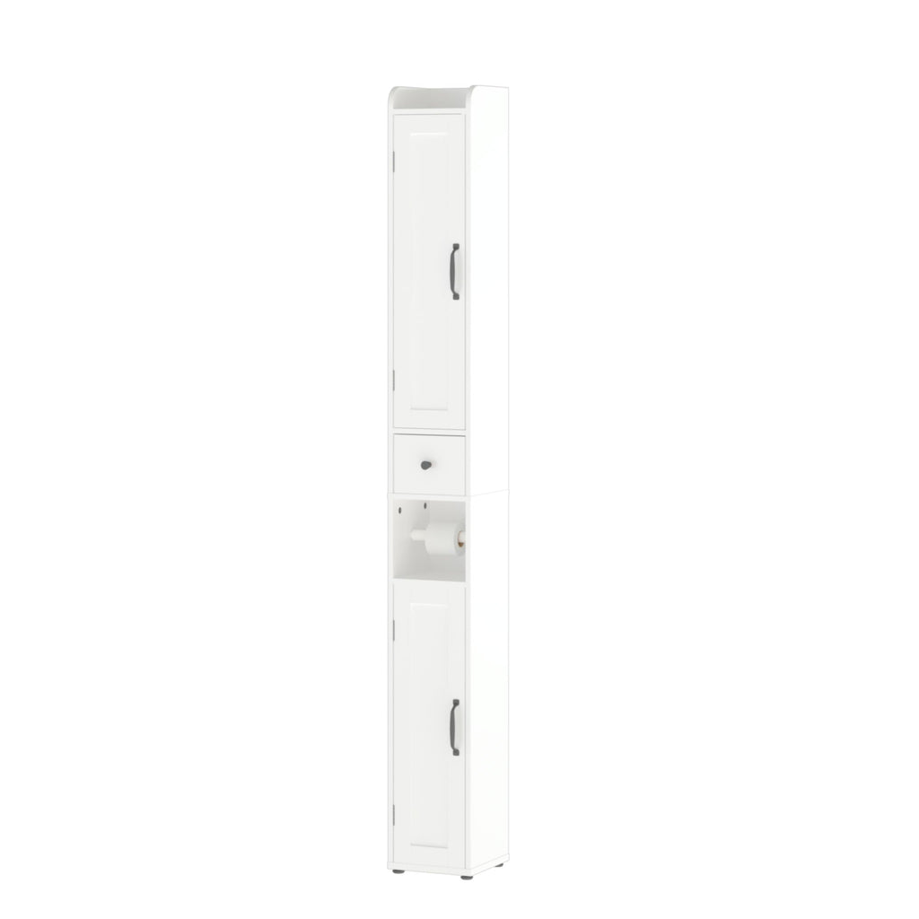 Slim Tall Bathroom Storage Cabinet with Adjustable Shelves - White