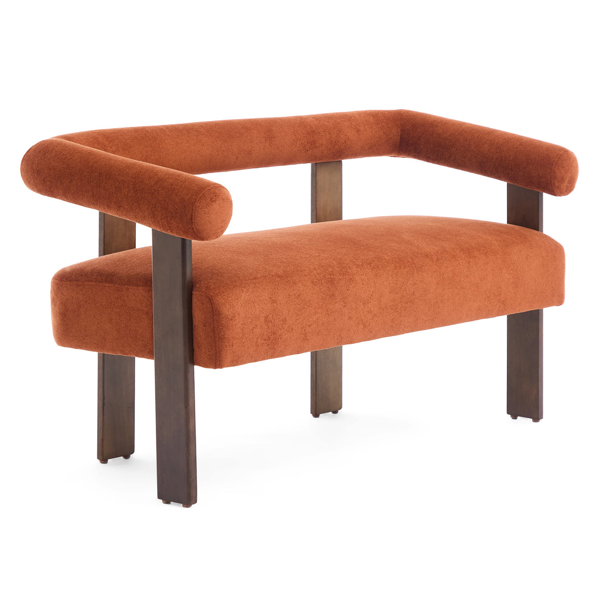Round Armrest Loveseat with Curved Armrests - Dark Orange and Brown