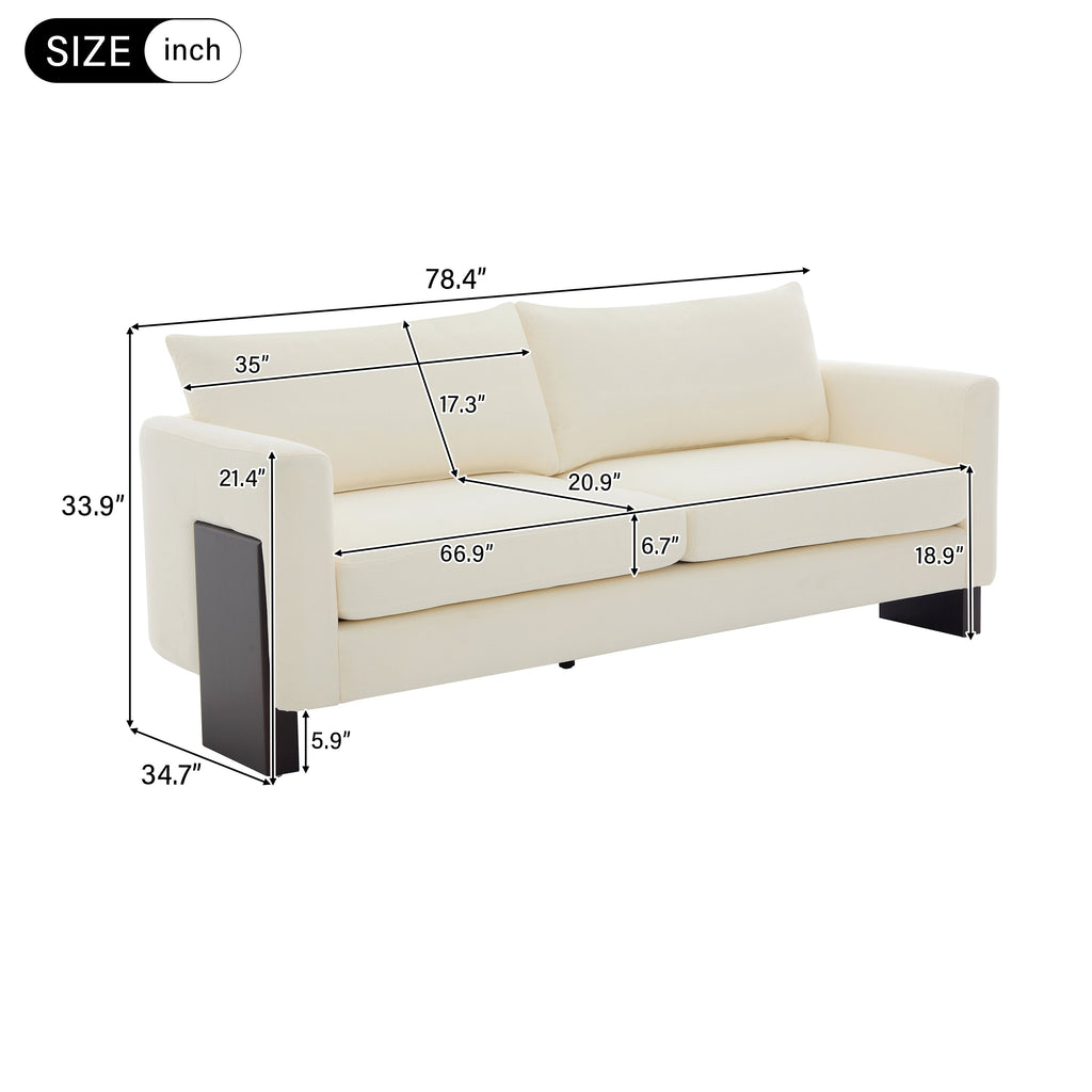 Modern 3-Seater Sofa with Rubberwood Legs - Beige or Brown