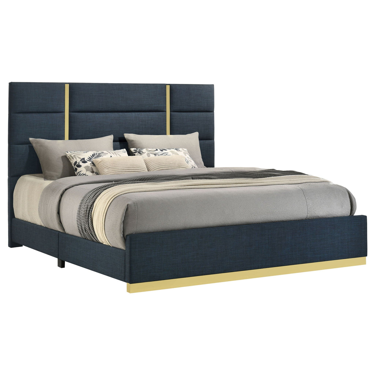 Ines 56-inch Fabric Upholstered Eastern King Panel Bed Navy