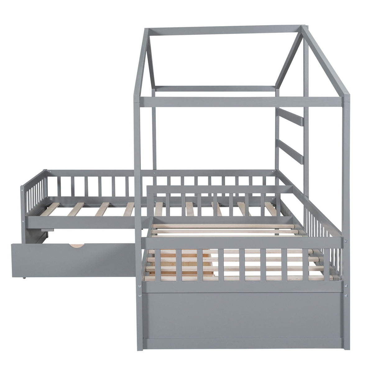 L Shape Twin Platform Bed with 3 Storage Drawers - Dark Gray or White