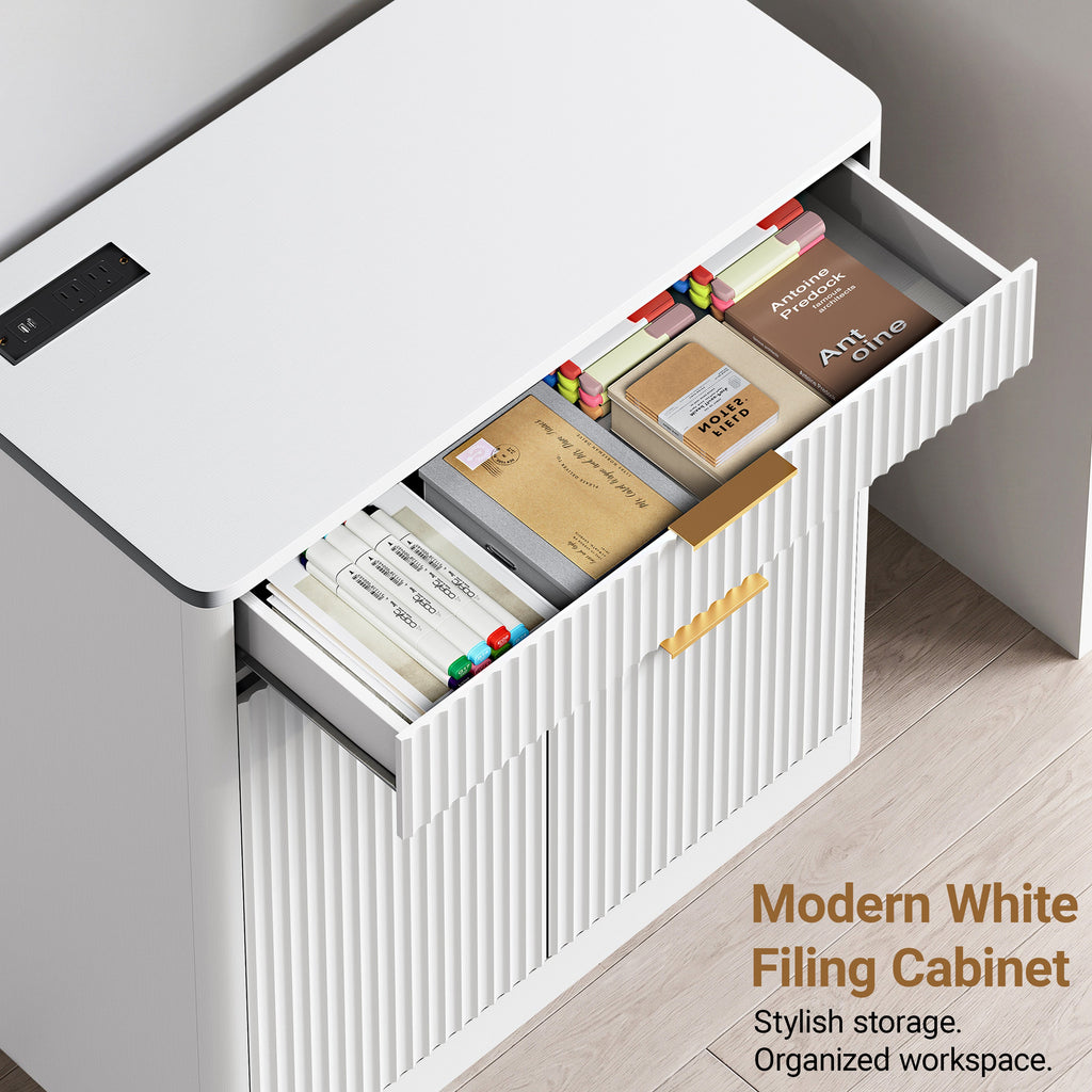 Freestanding Office File Cabinet with Built-In Charging Station - Particle Board