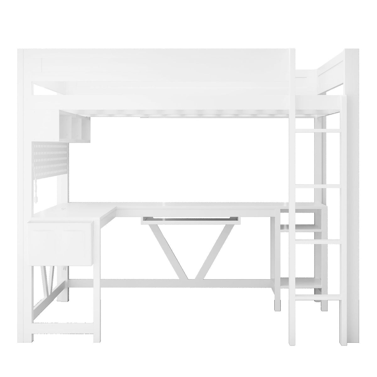 Gaming Loft Bed With Desk, Storage Shelves, LED and Charging Station - Full